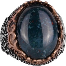 Doğal Taş El Yapımı Yüzük - 925 Ayar Gümüş El Yapımı Yüzük - Şık Farklı Yüzük (Yeşil Kan Taşı)