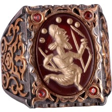 Doğal Akik Taş Yüzük - 925 Ayar Gümüş Erkek Yüzük - Kabile Figürü