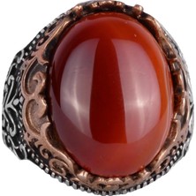 Doğal Akik Taş El Yapımı Yüzük - 925 Ayar Gümüş El Yapımı Yüzük - Şık Yüzük