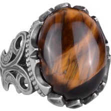 925 Ayar Katı Gümüş Erkek Yüzük - Doğal Taş Seçenekleriyle (Kaplan Gözü)