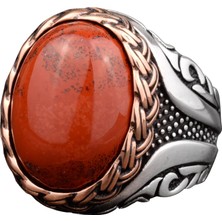 Doğal Kan Taşı Taşlı, El Yapımı Yüzük, Sterling Gümüş Erkek Yüzüğü