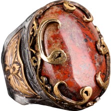 925 Ayar Gümüş Erkek Yüzük - Doğal Kan Taşı Osmanlı Etkili Tasarım