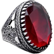 925 Ayar Gümüş Erkek Osmanlı Mühür Yüzük Yapay Granat Taşı ile