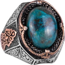 El Yapımı Azurit Taşlı Yüzük - 925K Katkılı Gümüş Erkek Yüzük, Içgörü ve Netlik Tasarımı