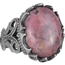 925 Ayar Katı Gümüş Erkek Yüzük - Doğal Taş Seçenekleri ile El Yapımı Tasarım (Rhodonite)