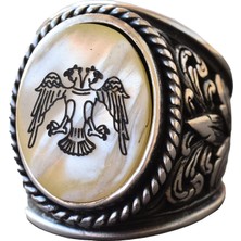 Çift Başlı Kartal Yüzük - 925 Ayar Gümüş Erkek Yüzük - Gümüş Albanian Kartal Takı
