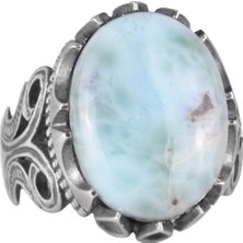 925 Ayar Katı Gümüş Erkek Yüzük - Doğal Taş Seçeneği ile El Yapımı Tasarım (Larimar)