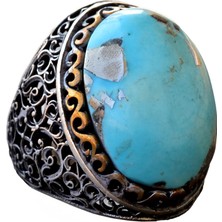 Doğal Arizona Turkuaz Taşlı Yüzük, 925 Ayar Gümüş Erkek Yüzük