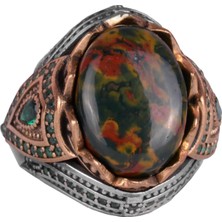 Doğal Taş El Yapımı Yüzük - 925 Ayar Gümüş Şık Yüzük (Kan Taşı)