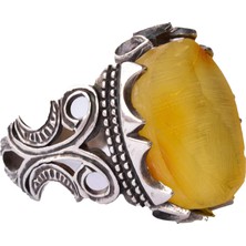 Doğal Bal Amber Taşı, 925 Ayar Gümüş Erkek Yüzük