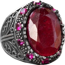 El Yapımı Sterling Gümüş Erkek Yüzük | Doğal Yakut Taşı | Sultan Yüzük - Cesur ve Şatafatlı Tasarım