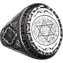 925 Ayar Gümüş Islami Erkek Yüzük - Süleyman Mühürü Oymalı Yüzük - El Yapımı Vintage Büyük Yüzük