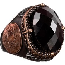 David Yıldızı Yüzük, Yapay Taş Yüzük, 925 Ayar Gümüş Süleyman Yüzüğü (Oniks Yapay Taş)