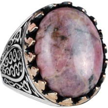 925 Ayar Katı Gümüş Erkek Yüzük Doğal Taşlarla - El Yapımı Şıklık (Rhodonit Taşı)