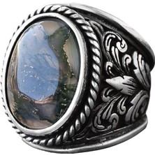 925 Ayar Gümüş Yüzükler - Doğal Agat Taşı (Moss Agate)