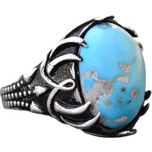 Doğal Arizona Turkuaz Taş Yüzük - 925 Ayar Gümüş Unisex Yüzük (Stil-4)