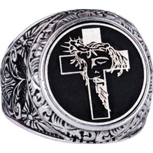 Haç Yüzük - Erkek 925 Ayar Gümüş Hristiyan Yüzüğü - Isa Yüzüğü