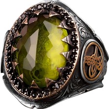 Osmanlı Imparatorluğu Yüzüğü - 925 Ayar Gümüş Erkek Yüzüğü, Doğal Olmayan Peridot Taşı Ile, Türk Tarihi Takı (Özelleştirilebilir)
