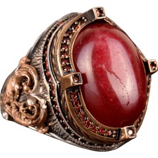 Erkekler Için Gümüş Yüzük, Doğal Cabochon Yakut Taşlı Yüzük, Yakut Yüzük, El Yapımı Yüzük