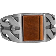 Sterling Gümüş Yunan Anahtar Yüzük - Doğal Olmayan Kaplan Gözü Taşı ile El Yapımı Yüzük, Aslan Burcu Için Cesaret ve Odaklanma