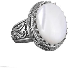 Doğal Taş Yüzük - 925 Ayar Gümüş Yüzük, Erkekler Için (Sedef Taşı)