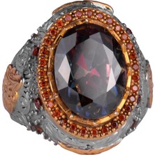 Yapay Taş Yüzük - Sultan Yüzüğü - 925 Ayar Gümüş Yüzük - El Yapımı Kral Yüzüğü (Yapay Mistik Topaz)