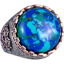 925 Ayar Gümüş Yüzük - Kral Yüzüğü - Oluşturulmuş Taş Yüzük - El Yapımı Yüzük Erkekler Için (Oluşturulmuş Krysokolla)