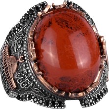 Doğal Kırmızı Kan Taşı Taşlı Gümüş Yüzük, 925 Ayar Sert Gümüş Yüzük Erkekler Için, Farklı Yüzük