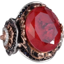 925 Ayar Gümüş Yüzük, Kırmızı Paraiba Yapay Taş Yüzük, Aslan Sembol Yüzük