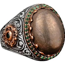 Doğal Pirit Taşlı Yüzük, Sultan Yüzüğü, 925 Ayar Gümüş Erkek Yüzüğü