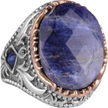 Doğal Taş Yüzük - 925 Ayar Gümüş El Yapımı Yüzük (Sodalit)