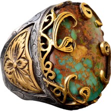 925 Ayar Gümüş Arizona Turkuaz Taşlı Erkek Yüzük - Arizona Turkuaz Taşlı Yüzük - Etnik Tasarım