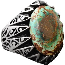 925 Ayar Gümüş Arizona Turkuaz Taşlı Erkek Yüzük - Özel El Yapımı Takı