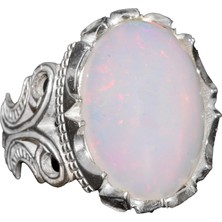 Avustralya Opali Taş Yüzük - 10.00 Karat Özel Erkek Yüzüğü - 925 Ayar Gümüş Yüzük