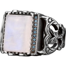 Erkekler Için Doğal Aytaşı Taş Yüzük, Turkuaz Aksanlarla, 925 Ayar Gümüş El Yapımı Vintage Tarzı