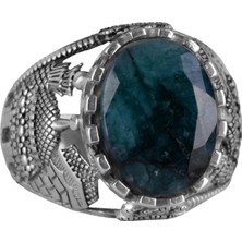 Doğal Zümrüt Taşlı Yüzük, 925 Ayar Katı Gümüş Erkek Islami Yüzük