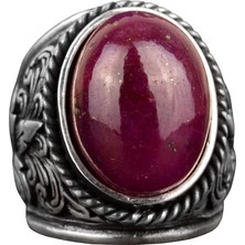 Doğal Cabochon Yakut Taşlı Yakut Yüzük, Gümüş Erkek Yüzük Pembe
