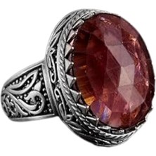 Doğal Taş Yüzük - 925 Ayar Gümüş Yüzük, Erkekler Için (Kırmızı Safir Taşı)