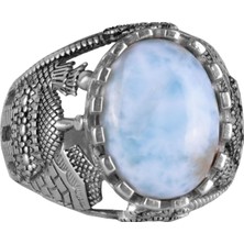 Doğal Larimar Taşı Yüzük, 925 Ayar Katı Gümüş Erkek Yüzük, Okyanus Sakinliği Tasarımı