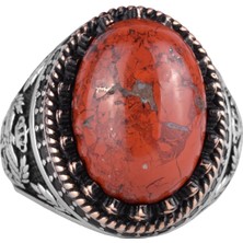 Doğal Taş Yüzük - El Yapımı Kartal Yüzük - 925 Ayar Gümüş Yüzük (Kırmızı Kan Taşı)