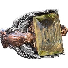 El Yapımı Yapay Citrin Taşlı Yüzük, Kartal Tasarımlı Sterlin Gümüş Erkek Yüzüğü - Neşe ve Refah Sembolü