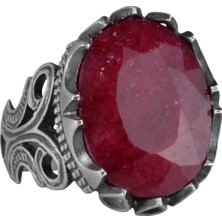 925 Ayar Katı Gümüş Erkek Yüzük - Doğal Taş Seçeneği (Yakut)