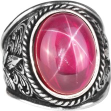 Büyük Gümüş Yüzük, Doğal Yıldız Yakutu Taşlı Yüzük, 925 Ayar Gümüş Yüzük Erkekler Için