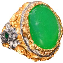Doğal Yeşil Jade Taş Yüzük, 925 Ayar Gümüş Yüzük, Erkek Yüzük