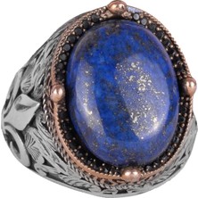 925K Gümüş El Yapımı Erkek Yüzüğü - Çeşitli Doğal Taşlarla Mevcuttur (Lapis Lazuli)