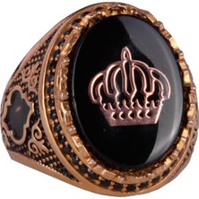 Erkekler Için Taç Yüzük - 925 Ayar Gümüş Altın Kaplama Erkek Yüzük