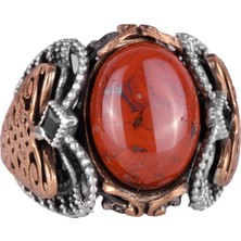 Doğal Kırmızı Kan Taşı Yüzük, 925 Ayar Sert Gümüş Yüzük Erkekler Için