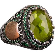 925 Ayar Gümüş Yüzük ile Oluşturulmuş Yapay Peridot Taşı - Şık Erkek Yüzüğü