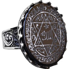 Kral Süleyman Mührü Oniks Taş Yüzük - Beyaz 925 Ayar Gümüş Erkek Davut Yıldızı Takı