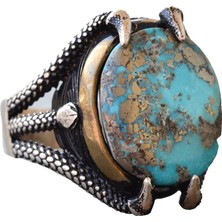 Doğal Arizona Turkuaz Taşlı 925 Ayar Gümüş Pençe Erkek Yüzük - Güç ve Denge Artırıcı